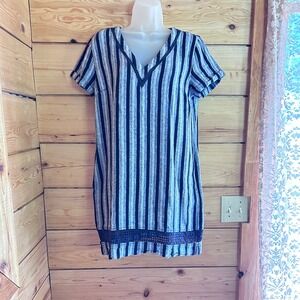 Linen Striped Shift Dress Size 14 Petite Blue Coastal Crochet Next Resort Lagen
